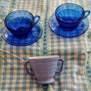 Hazel Atlas Vintage Cups & Saucers +Bonus Sugar Bowl